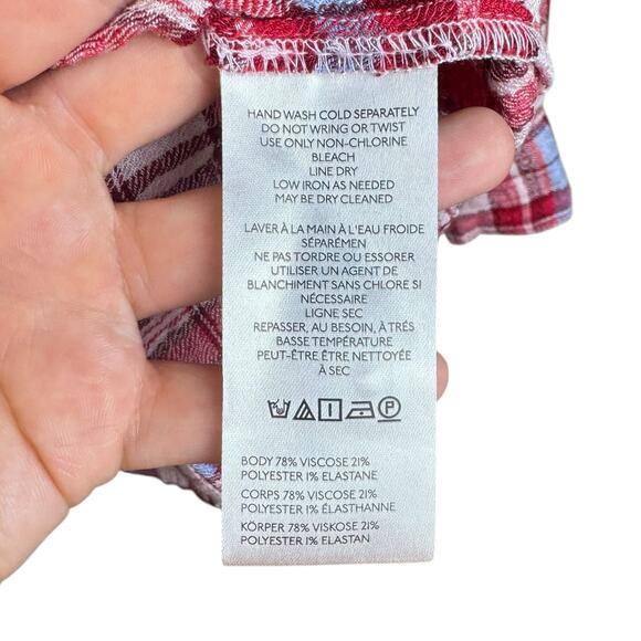 Anthropologie Pilcro Red Blue Pink Plaid Soft Knit Long Sleeve Button Up Shirt - Picture 11 of 11